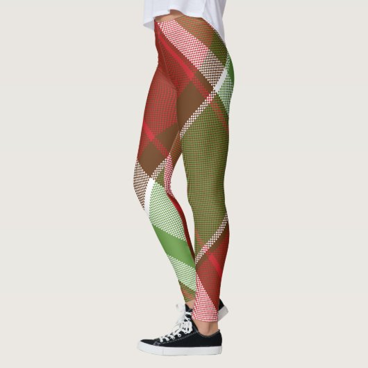Green Red Kariert Patterns Weihnachtsfeiertag Leggings (Links)