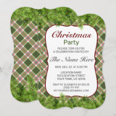 Green Red Kariert Pine Branch Frohe Weihnachts-Par Einladung (Vorne/Hinten)