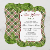 Green Red Kariert & Pine Branch New Year Party Einladung (Vorne/Hinten)