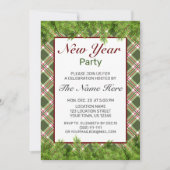 Green Red Kariert & Pine Branch New Year Party Einladung (Vorderseite)