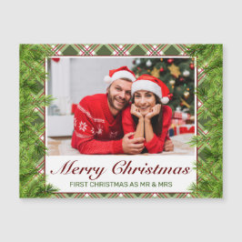Green Red Kariert & Pine Foto Frohe Weihnachten Magnetkarte