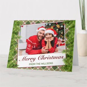 Green Red Kariert & Pine Foto Weihnachtsgrüße Karte