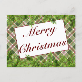 Green Red Kariert & Pine Frohe Weihnachtsgrüße Ankündigungspostkarte