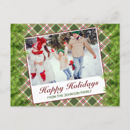Green Red Kariert Pine Happy Holidays Gruß Foto Ankündigungspostkarte