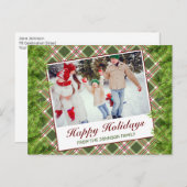 Green Red Kariert Pine Happy Holidays Gruß Foto Ankündigungspostkarte (Vorne/Hinten)