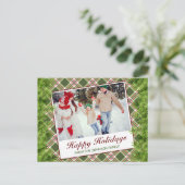 Green Red Kariert Pine Happy Holidays Gruß Foto Ankündigungspostkarte (Stehend Vorderseite)