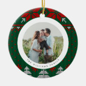 Green & Red Knit Sweater Pattern Photo Keramik Ornament (Vorne)