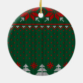 Green & Red Knit Sweater Pattern Photo Keramik Ornament (Hinten)