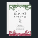 Green & Red Lace Elegant Fiesta Sweet 16 Party Einladung<br><div class="desc">Anpassen für jedes Ereignis</div>