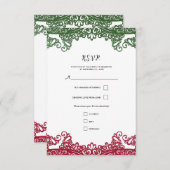 Green & Red Lace Elegant Fiesta Wedding RSVP (Vorne/Hinten)