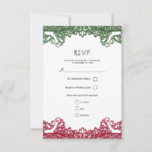 Green & Red Lace Elegant Fiesta Wedding RSVP Karte (Vorderseite)