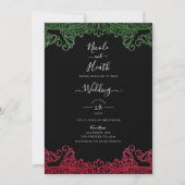 Green & Red Lace Elegante Fiesta Black Wedding Einladung (Vorderseite)