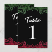 Green & Red Lace Elegante Fiesta Schwarze Tischnum Einladung (Vorne/Hinten)
