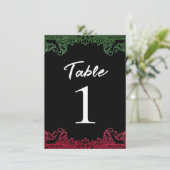 Green & Red Lace Elegante Fiesta Schwarze Tischnum Einladung (Stehend Vorderseite)