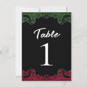 Green & Red Lace Elegante Fiesta Schwarze Tischnum Einladung (Rückseite)