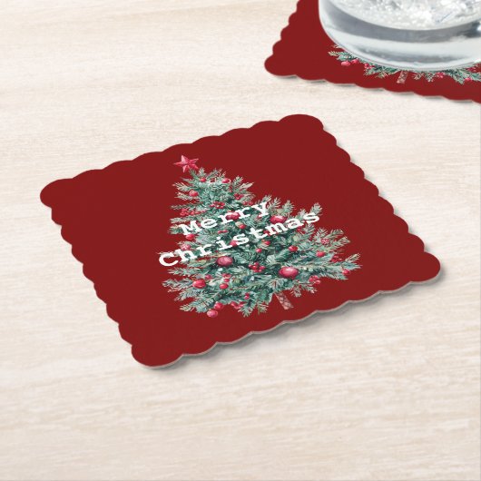 Green Red Merry Christmas Tree Untersetzer (angewinkelt)