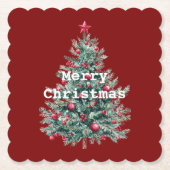 Green Red Merry Christmas Tree Untersetzer (Vorderseite)