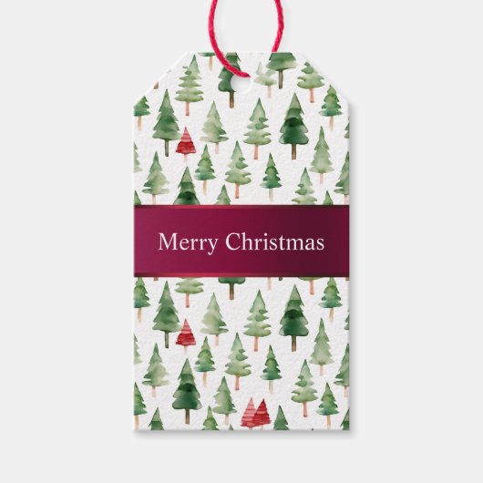 Green Red Merry Christmas Trees Geschenkanhänger (Vorderseite)