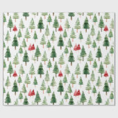 Green Red Merry Christmas Trees Geschenkpapier (Flach)