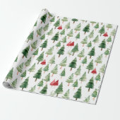 Green Red Merry Christmas Trees Geschenkpapier (Ungerollt)