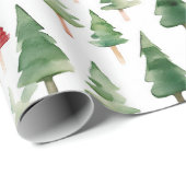 Green Red Merry Christmas Trees Geschenkpapier (Rolleneckpunkt)