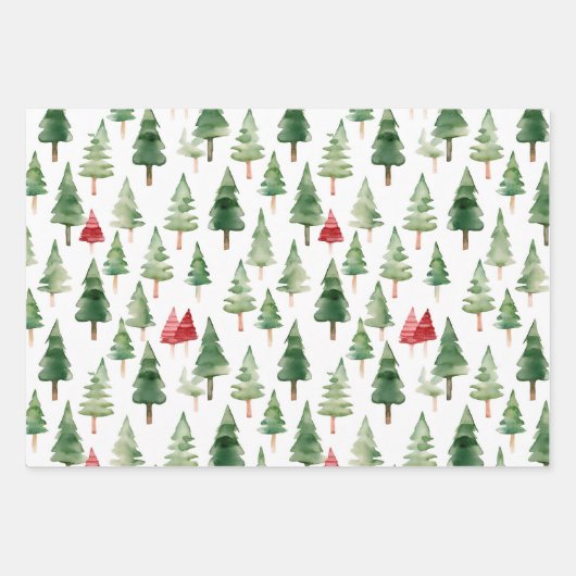 Green Red Merry Christmas Trees Geschenkpapier Set (Vorderseite)