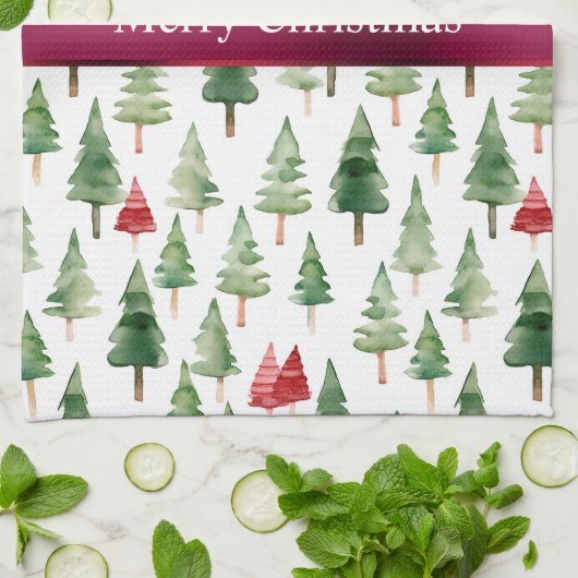 Green Red Merry Christmas Trees Geschirrtuch (Gefaltet)