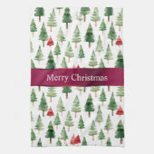 Green Red Merry Christmas Trees Geschirrtuch (Vertikal)