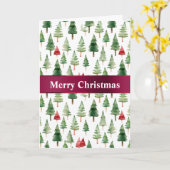 Green Red Merry Christmas Trees Karte (Gelbe Blume)