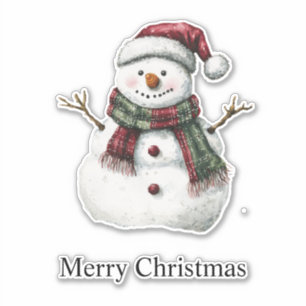 Green Red Merry Christmas Trees Snowman Aufkleber