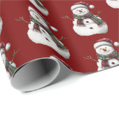 Green Red Merry Christmas Trees Snowman Geschenkpapier (Rolleneckpunkt)