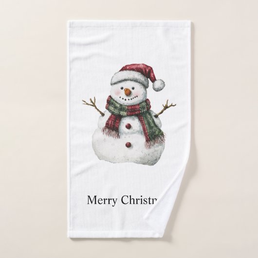 Green Red Merry Christmas Trees Snowman Handtuch (Handtuch)