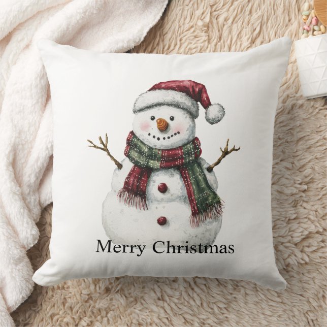 Green Red Merry Christmas Trees Snowman Kissen (Decke)