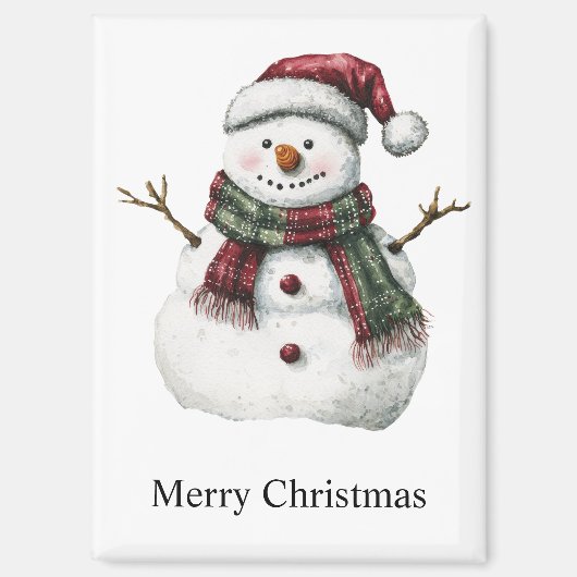 Green Red Merry Christmas Trees Snowman Magnet (Vorderseite)