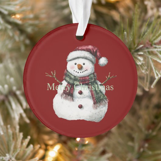 Green Red Merry Christmas Trees Snowman Ornament (Baum)