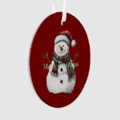 Green Red Merry Christmas Trees Snowman Ornament (Vorderseite)