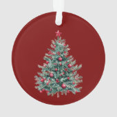 Green Red Merry Christmas Trees Snowman Ornament (Rückseite)