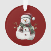 Green Red Merry Christmas Trees Snowman Ornament (Vorderseite)