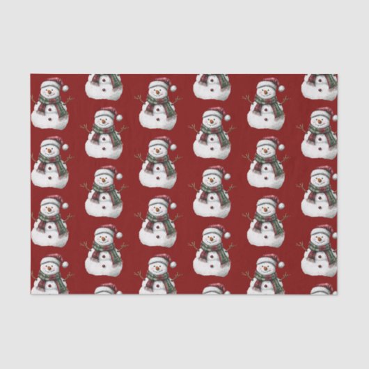 Green Red Merry Christmas Trees Snowman Seidenpapier (Vorderseite)