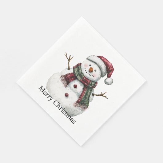 Green Red Merry Christmas Trees Snowman Serviette (Ecke)