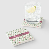 Green Red Merry Christmas Trees Steinuntersetzer (Seitenansicht)