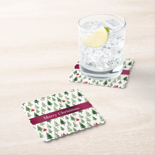 Green Red Merry Christmas Trees Untersetzer (Vor Ort)