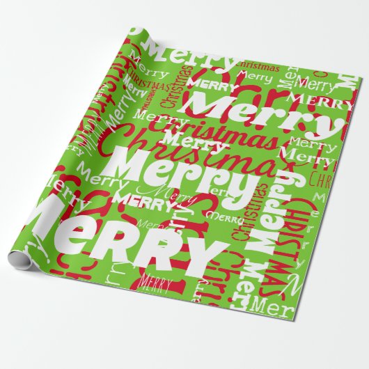 Green Red Merry Weihnachten Wiederholung Wort Geschenkpapier (Ungerollt)