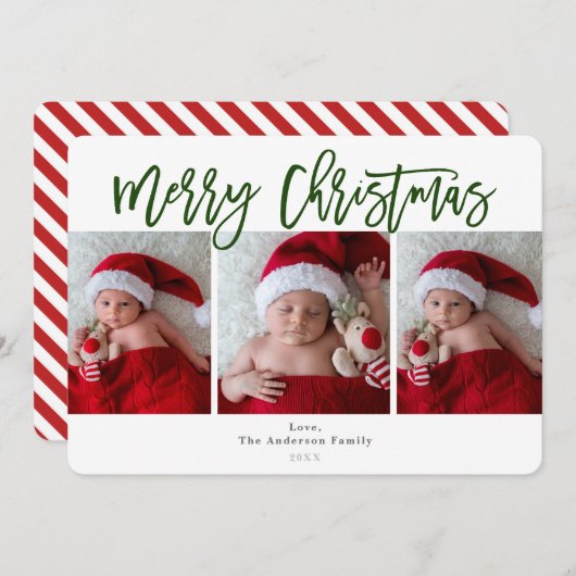 Green Red Merry Weihnachtsfeiertag 3 Fotos Foto Einladung (Vorne/Hinten)