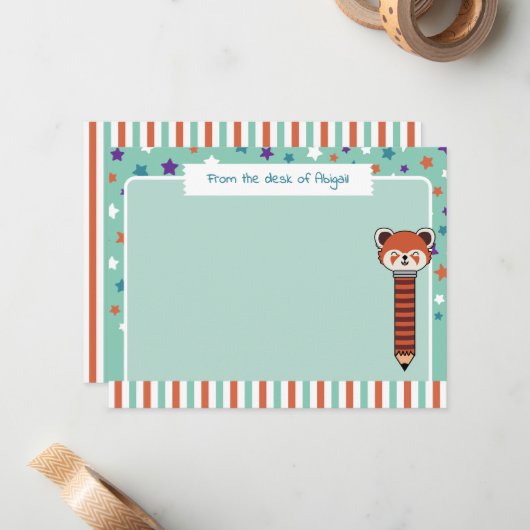 Green Red Panda vom Schreibtisch aus Mitteilungskarte (Vorderseite/Rückseite Beispiel)