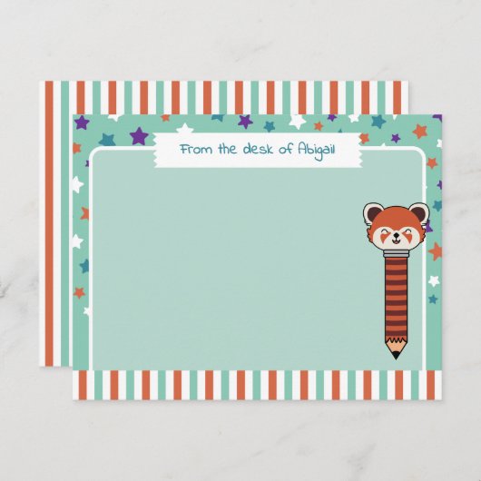 Green Red Panda vom Schreibtisch aus Mitteilungskarte (Vorne/Hinten)