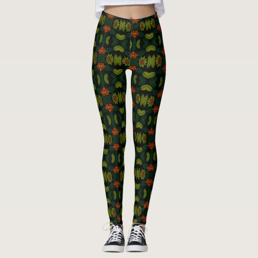 Green & Red PatternedFloral Mosaic Women's Legging Leggings (Vorderseite)