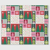 Green Red Pink Geometric Modern Christmas Wrapping Geschenkpapier (Flach)