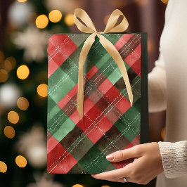 Green & Red Plaid Christmas Gift Bag Mittlere Geschenktüte