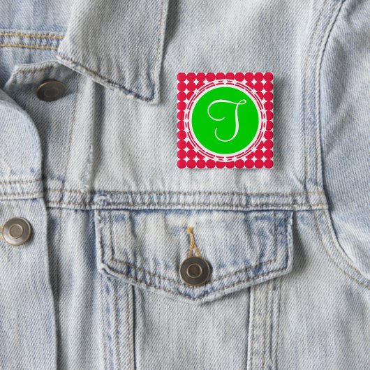 Green & Red Polka Dot Monogram Button (Beispiel)